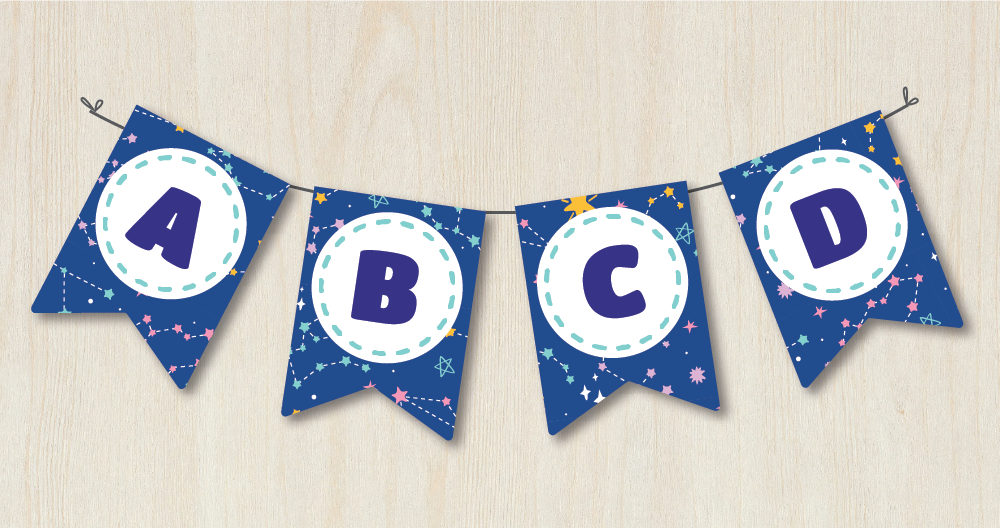 Banderines abecedario diseño espacial